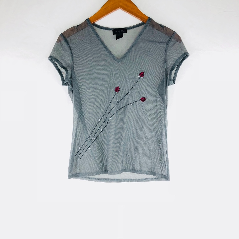 Express Women's Top Sheer Gray Size Medium